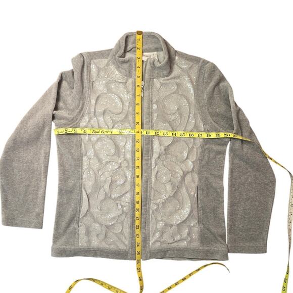 Chicos Zenergy Sweater Size 2/L Gray Full Zip High Neck Sequin Sweatshirt‎ - Picture 5 of 5